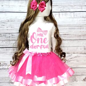 Personalized Custom Name Handmade Birthday Ms Onederful Pink White Double Trim Ribbon Tutu Outfit Dress Set
